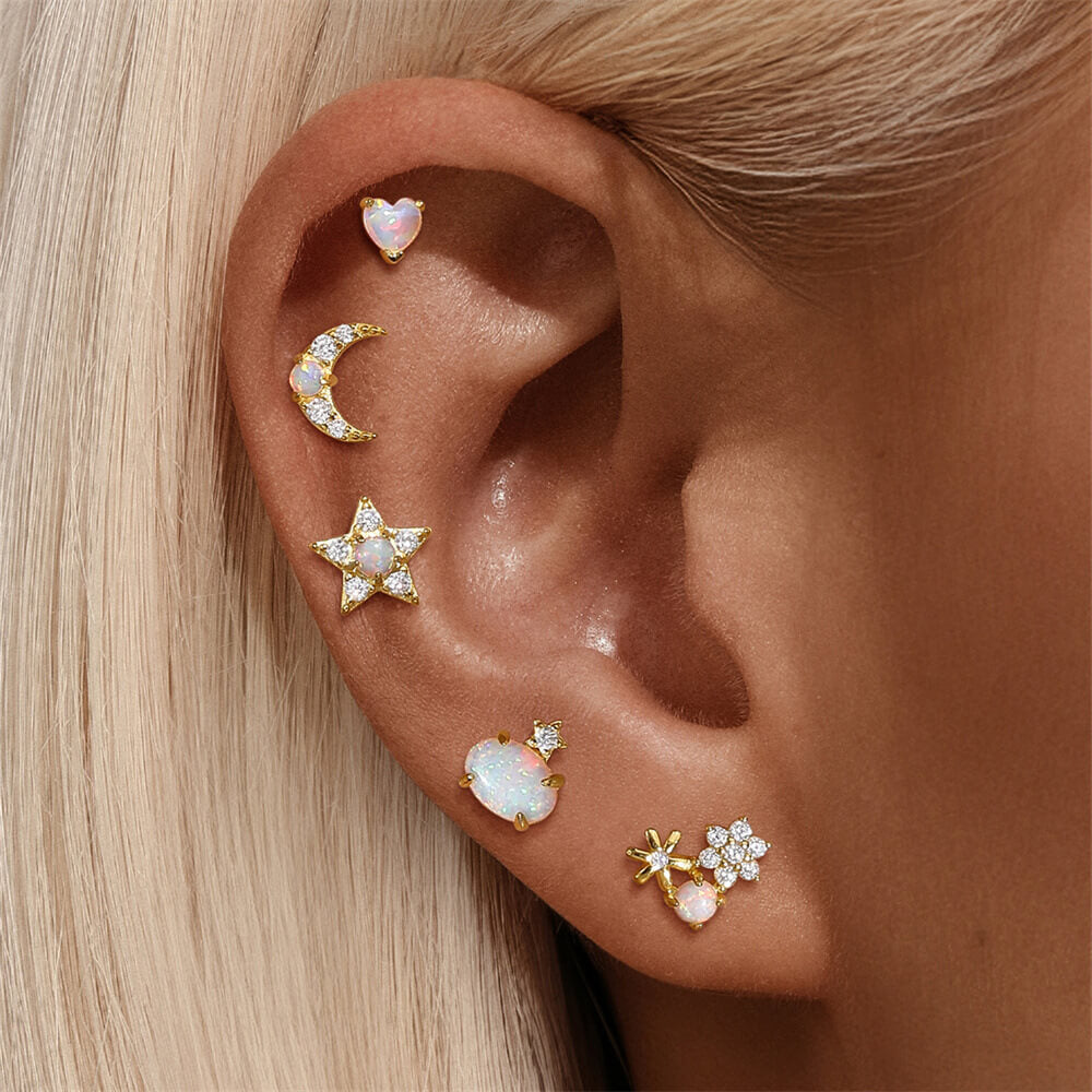 S925 Sterling Silver Moon Heart Star & Butterfly Studs Piercing Earrings Series