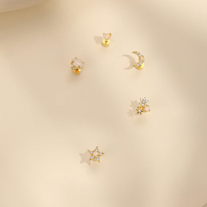 S925 Opal Love Threaded Ear Piercing Stud Earring