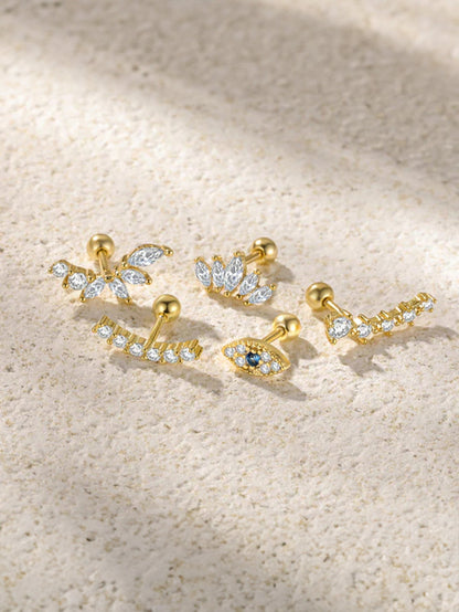 S925 Sterling Silver Marquise Zircon Flower Piercing Stud Earring