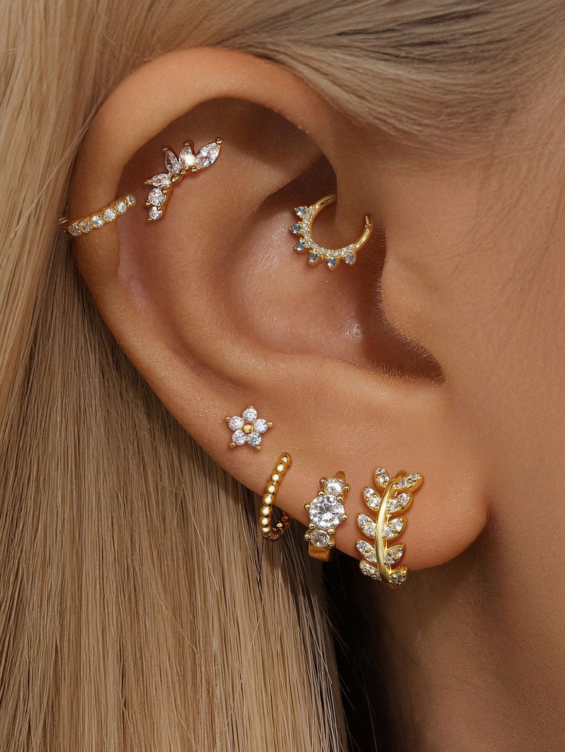 S925 Sterling Silver Marquise Zircon Flower Piercing Stud Earring