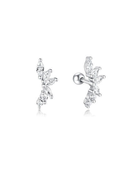 S925 Sterling Silver Marquise Zircon Flower Piercing Stud Earring