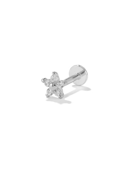 S925 Sterling Silver Flower Zircon Threaded Ear Piercing Stud