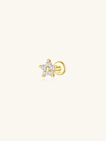 S925 Sterling Silver Flower Zircon Threaded Ear Piercing Stud