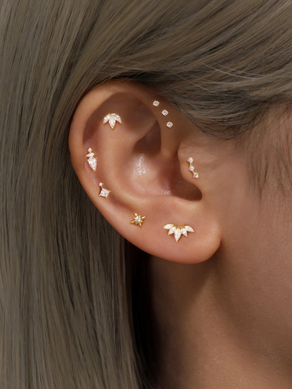 S925 Crown Zircon Heart Elegant Piercing Stud Earring