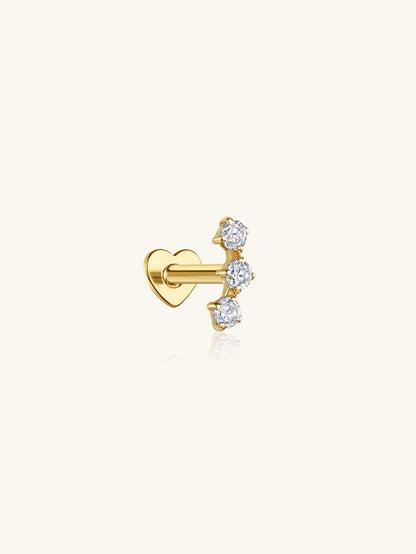 S925 Sterling Silver Trio Zircon Reversible Flatback Piercing Stud