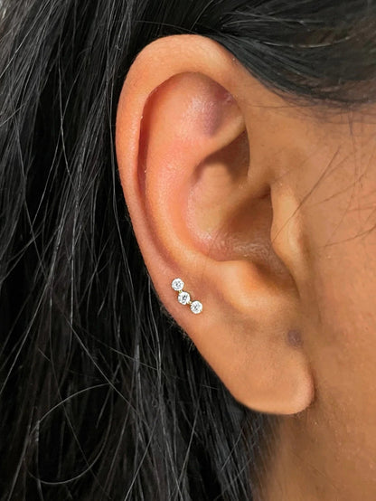 S925 Sterling Silver Trio Zircon Reversible Flatback Piercing Stud