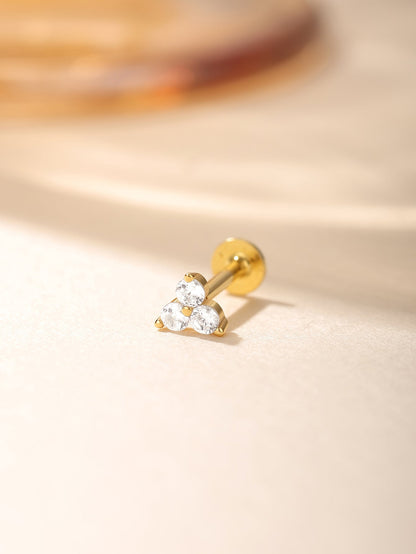 S925 Sterling Silver Minimalist Triangle Zircon Ear Piercing Stud