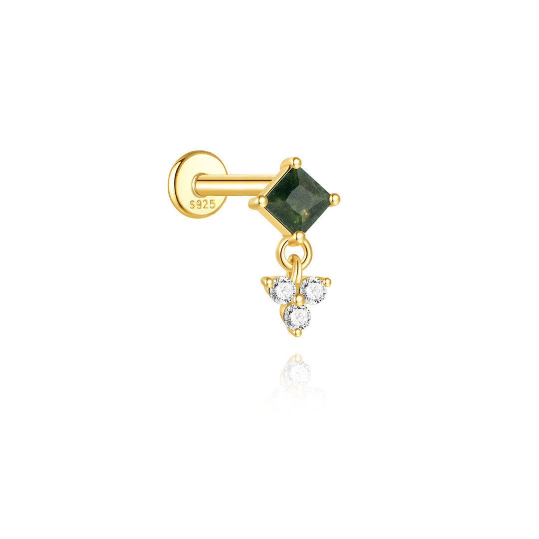 S925 Moss Agate Butterfly Flatback Stud Piercing Earrings Series