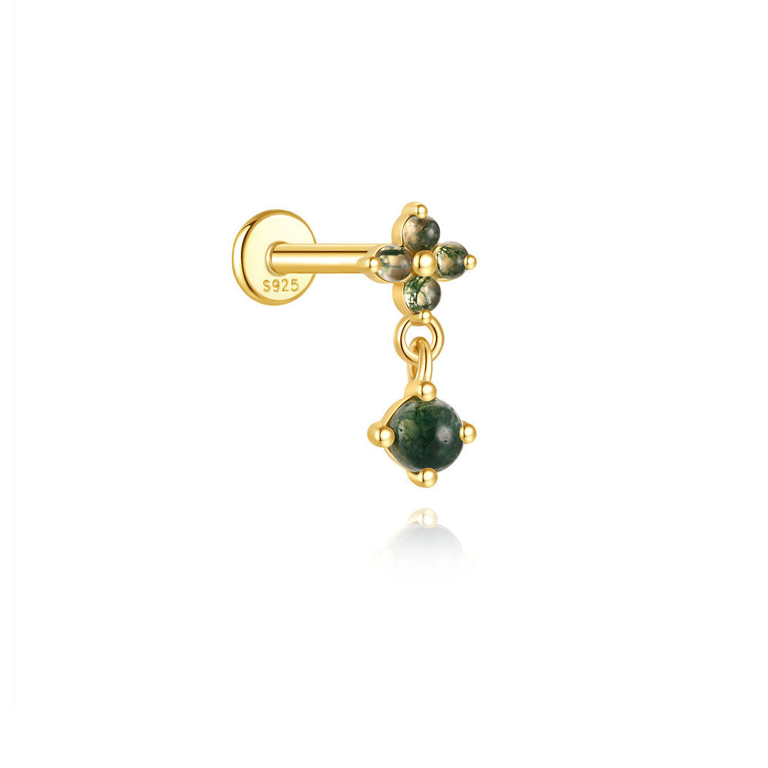 S925 Moss Agate Butterfly Flatback Stud Piercing Earrings Series