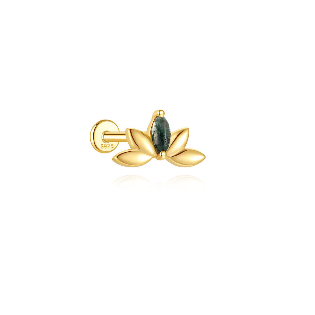 S925 Moss Agate Butterfly Flatback Stud Piercing Earrings Series