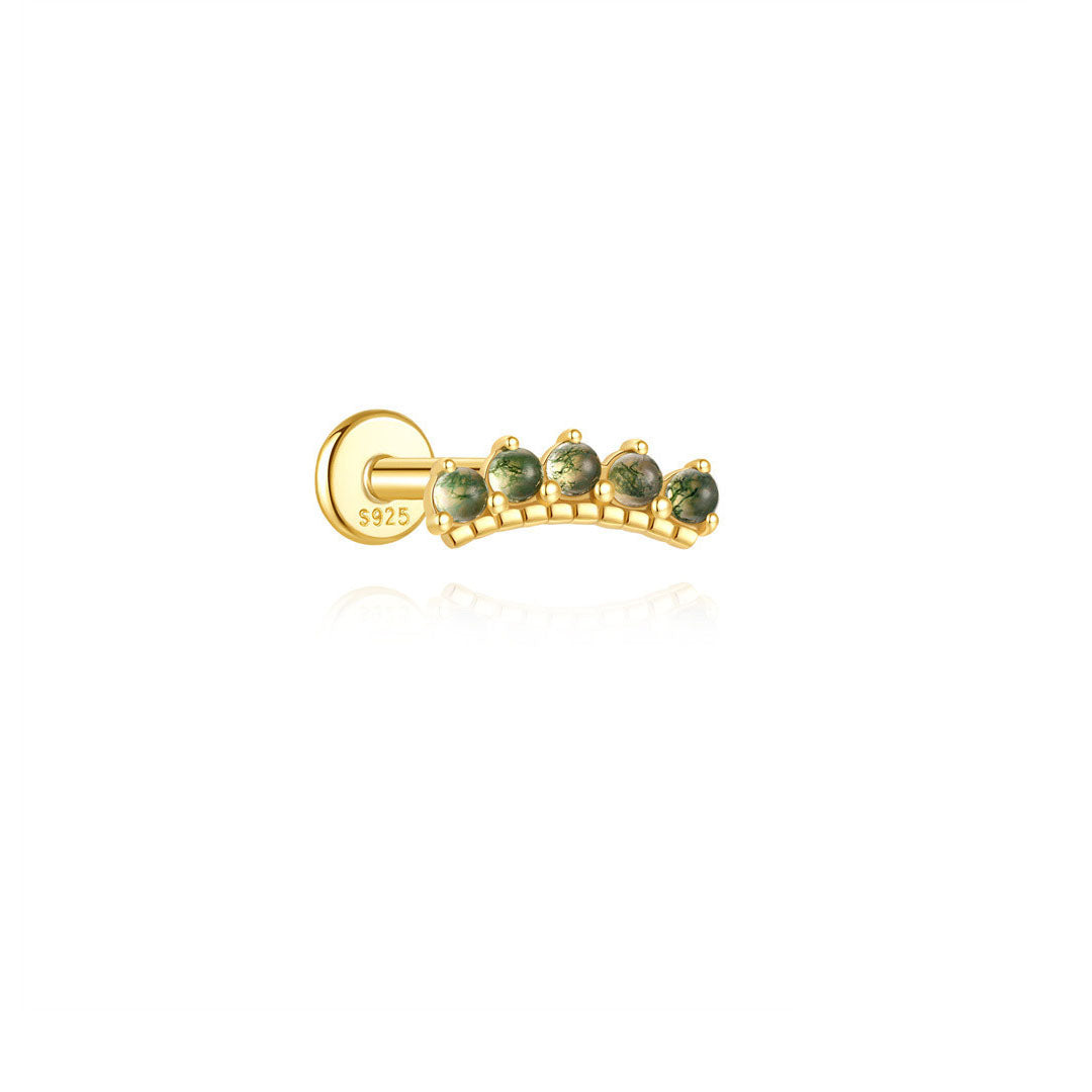 S925 Moss Agate Arched Flatback Stud Piercing Earring