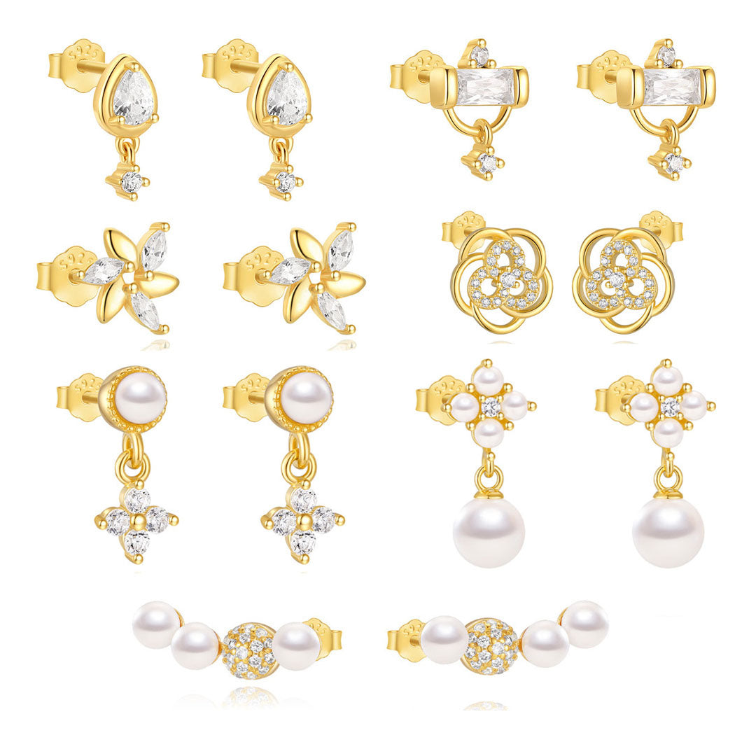 S925 Sterling Silver Petal Pearl Stud Earrings