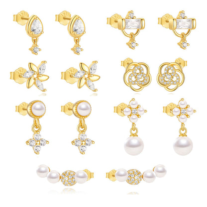 S925 Sterling Silver Petal Pearl Stud Earrings