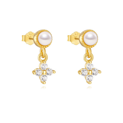 S925 Sterling Silver Petal Pearl Stud Earrings