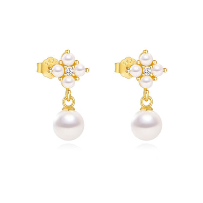 S925 Sterling Silver Petal Pearl Stud Earrings