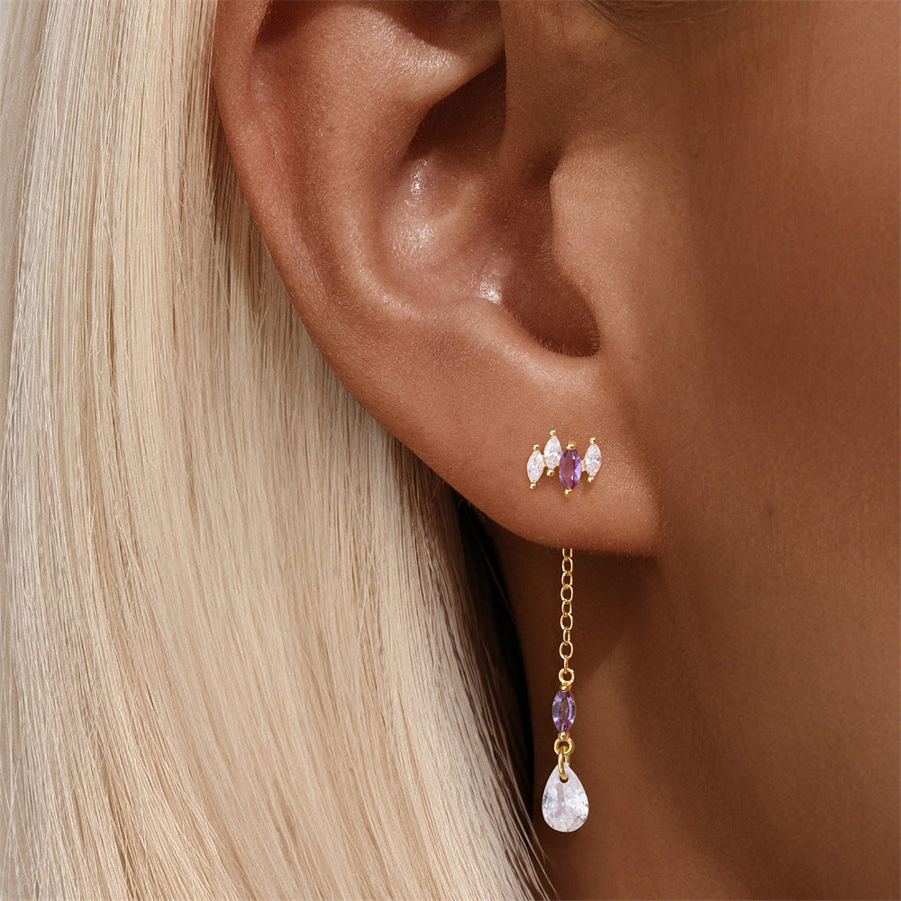 S925 Sterling Silver Drops Star Tassel Studs Piercing Earrings Series