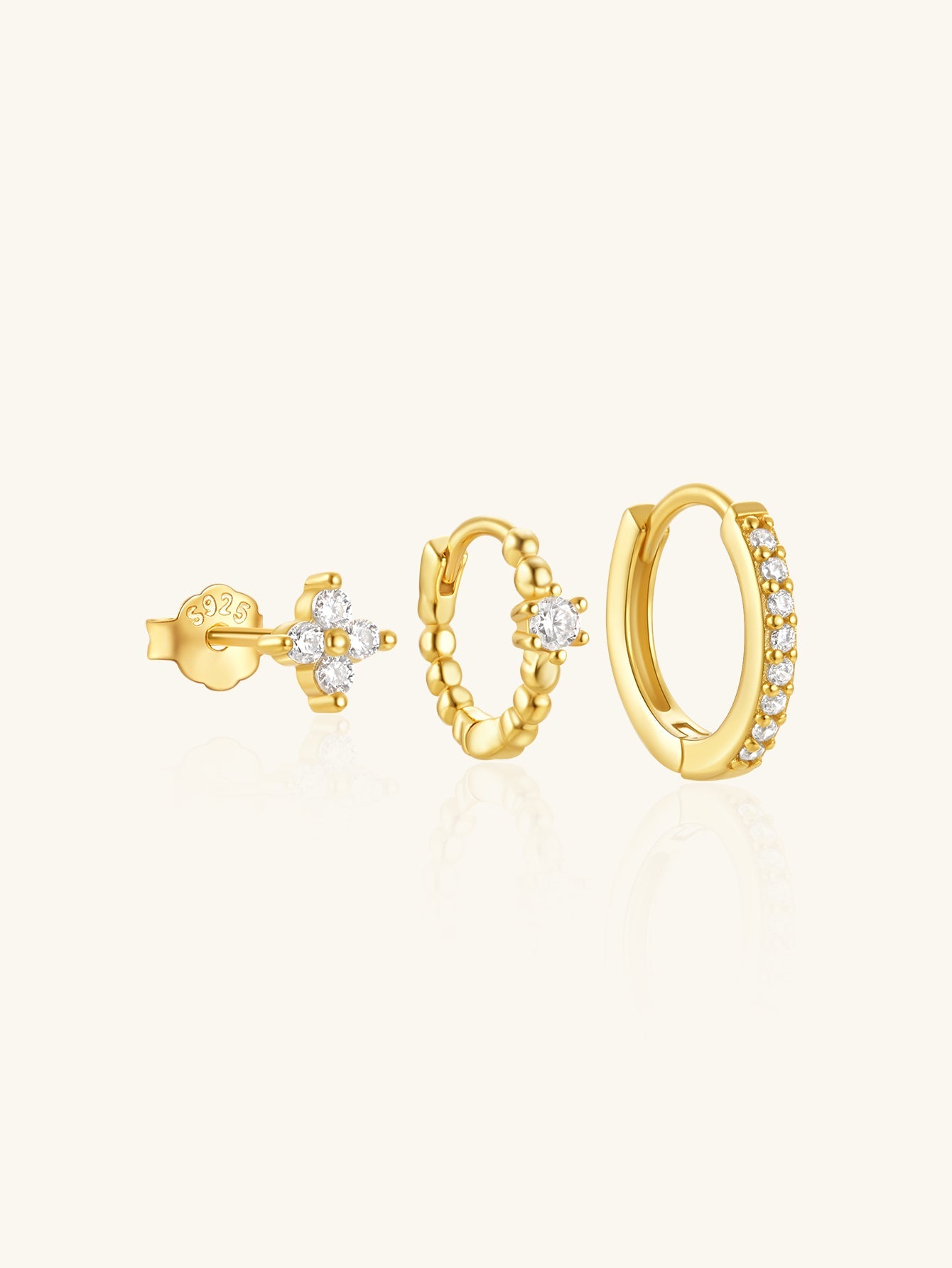 925 Sterling Silver Flower Pave Zirconia Earring Set