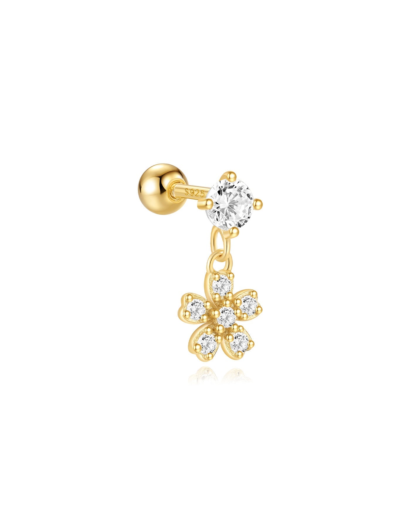 925 Sterling Silver Chain Zirconia Stud & Hoop Earring Set