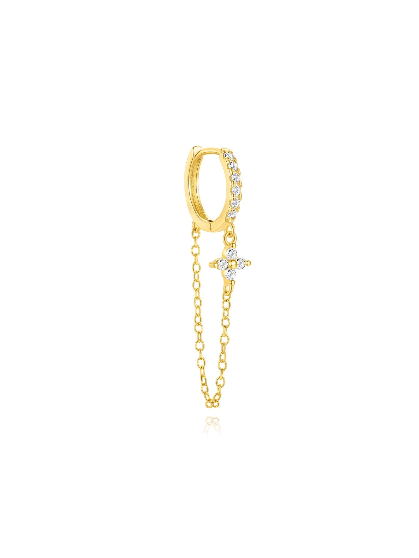 925 Sterling Silver Chain Zirconia Stud & Hoop Earring Set
