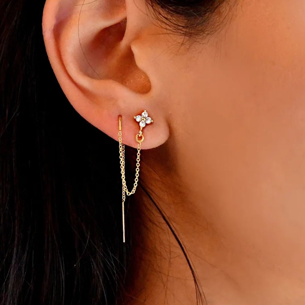 925 Sterling Silver Chain Zirconia Stud & Hoop Earring Set