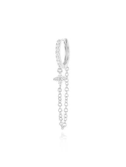 925 Sterling Silver Chain Zirconia Stud & Hoop Earring Set