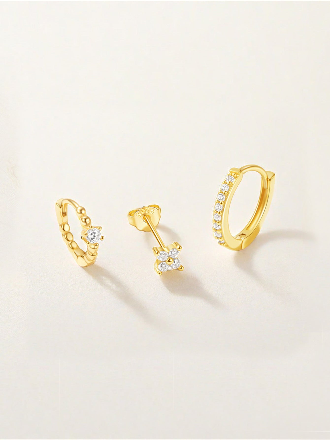 925 Sterling Silver Flower Pave Zirconia Earring Set