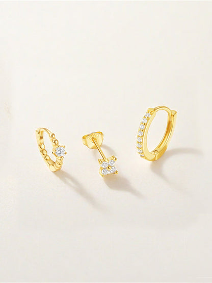 925 Sterling Silver Flower Pave Zirconia Earring Set