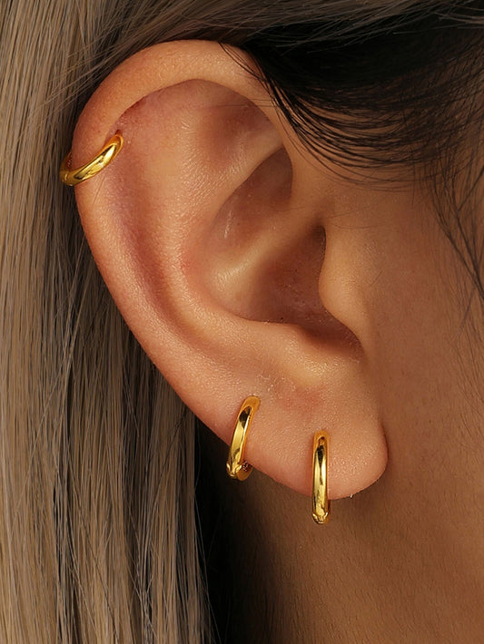 S925 Multi-Size Glossy Hoop Earring Set