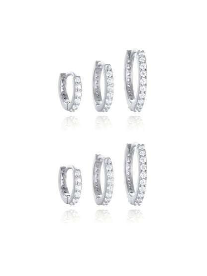 S925 Multi-Size Sparkling Zirconia Hoop Earring Set