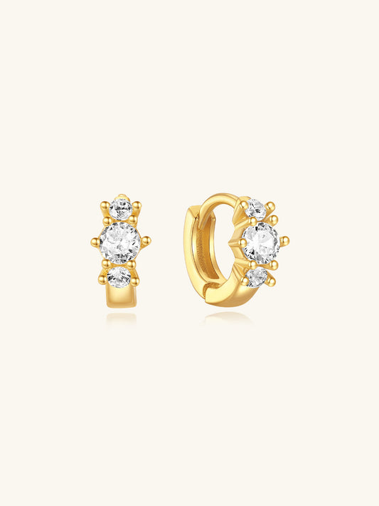 S925 Sterling Silver 6mm Trio Zirconia Sparkle Hoop Huggie Earring