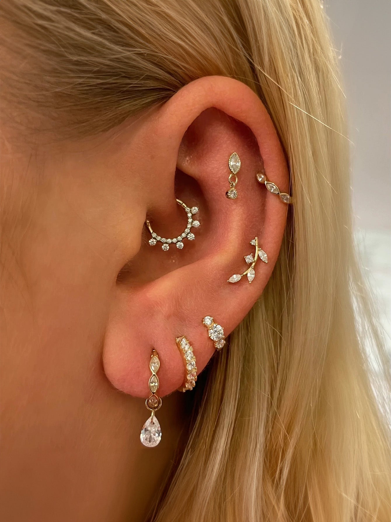 S925 Sterling Silver 6mm Trio Zirconia Sparkle Hoop Huggie Earring
