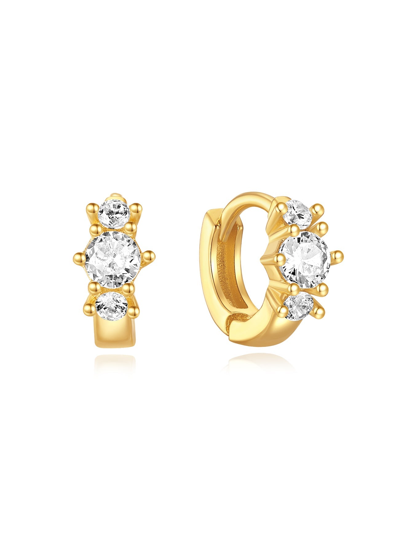 S925 Sterling Silver 6mm Trio Zirconia Sparkle Hoop Huggie Earring