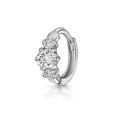 S925 Sterling Silver 6mm Trio Zirconia Sparkle Hoop Huggie Earring