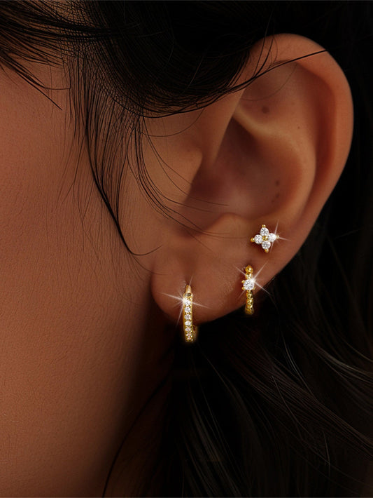 925 Sterling Silver Flower Pave Zirconia Earring Set