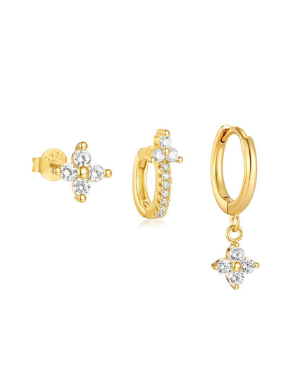 925 Sterling Silver Elegant Floral Earrings Hoops Series
