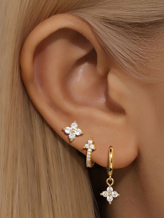 925 Sterling Silver Elegant Floral Earrings Hoops Series