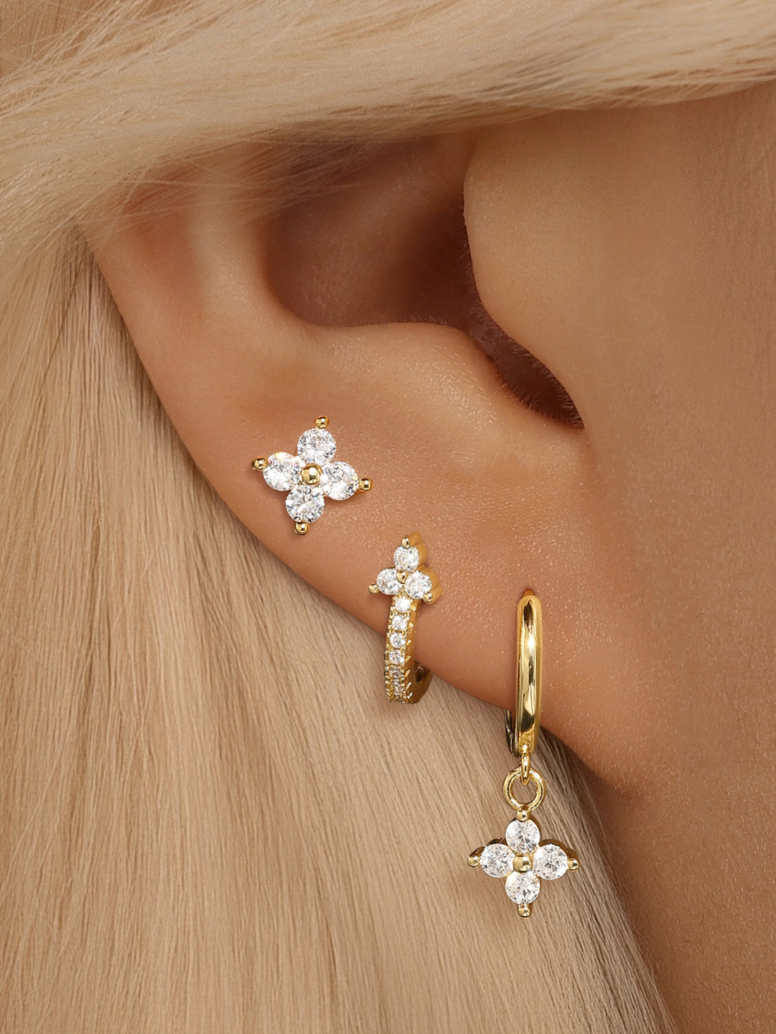 925 Sterling Silver Elegant Floral Earrings Hoops Series