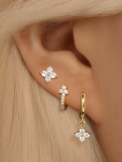 925 Sterling Silver Elegant Floral Earrings Hoops Series
