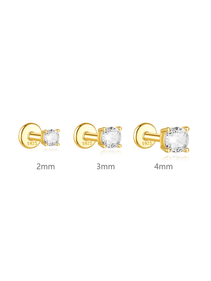 S925 Round Zirconia Stud Earrings– 2mm / 3mm / 4mm