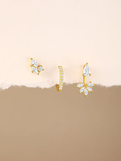S925 Sparkling Teardrop Flower Zirconia Earrings
