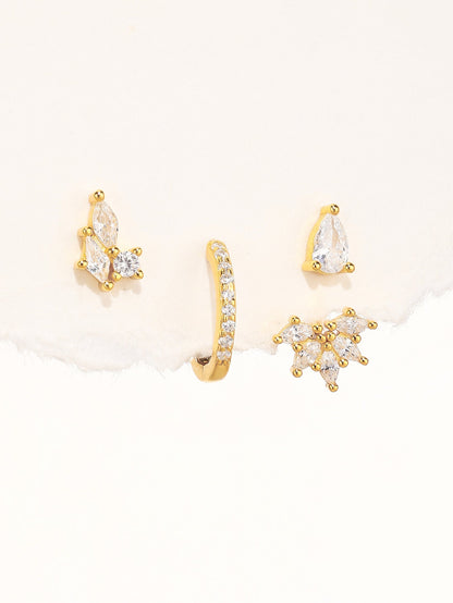 S925 Sparkling Teardrop Flower Zirconia Earrings