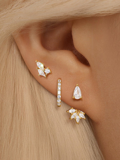 S925 Sparkling Teardrop Flower Zirconia Earrings