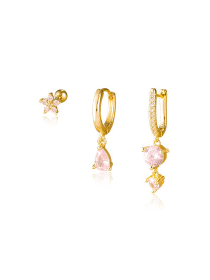 925 Sterling Silver Pink Teardrop Lobe Earring Set