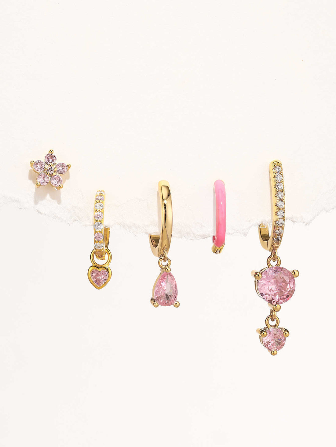 925 Sterling Silver Pink Teardrop Lobe Earring Set