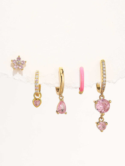 925 Sterling Silver Pink Teardrop Lobe Earring Set