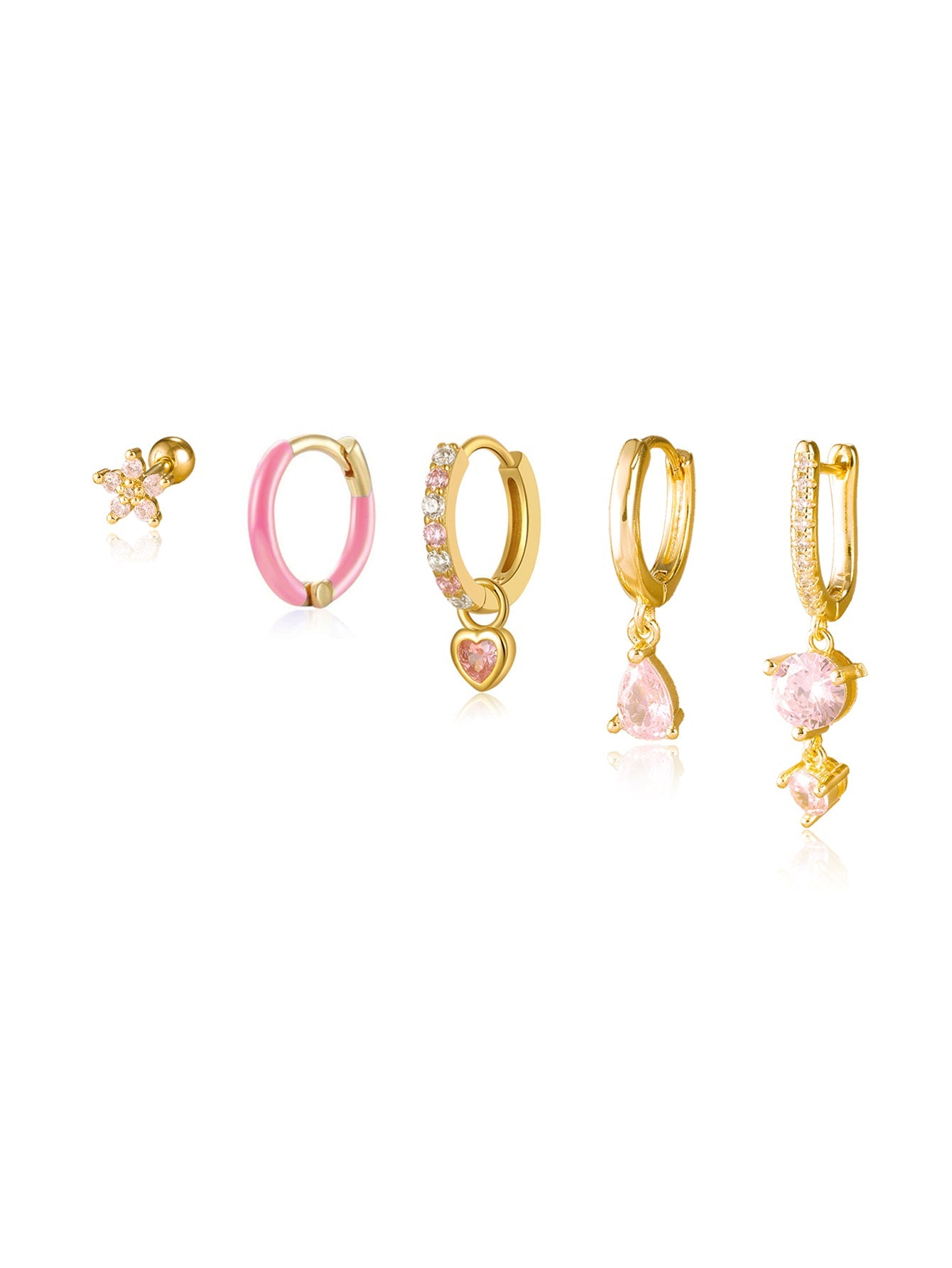 925 Sterling Silver Pink Teardrop Lobe Earring Set