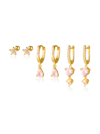 925 Sterling Silver Pink Teardrop Lobe Earring Set