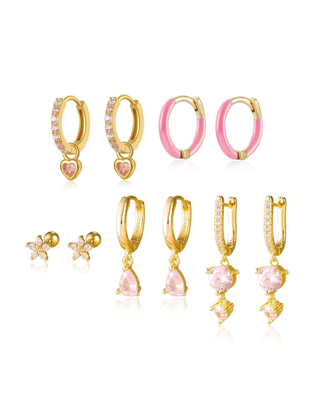 925 Sterling Silver Pink Teardrop Lobe Earring Set
