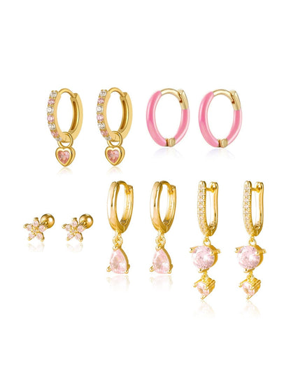 925 Sterling Silver Pink Teardrop Lobe Earring Set