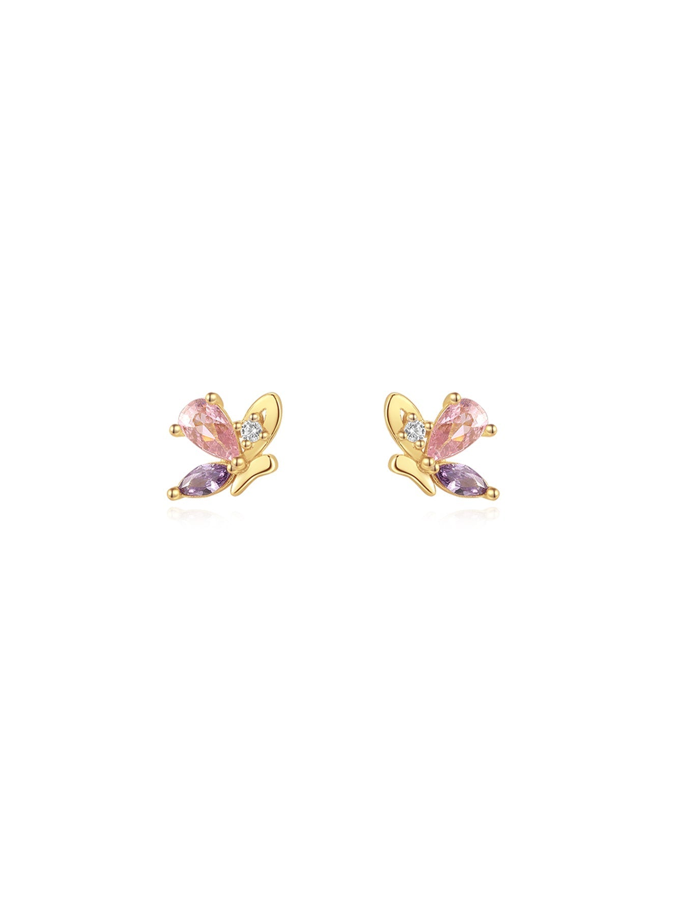 925 Sterling Silver Pink & Purple Butterfly Drop Earrings Set